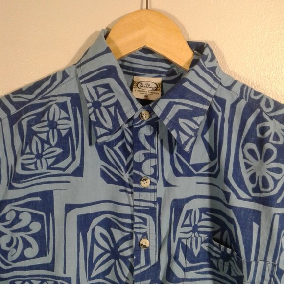 Go Barefoot Hawaiian Blue V-Neck Short Sleeve Shirt Men - M - Picture 5 of 7